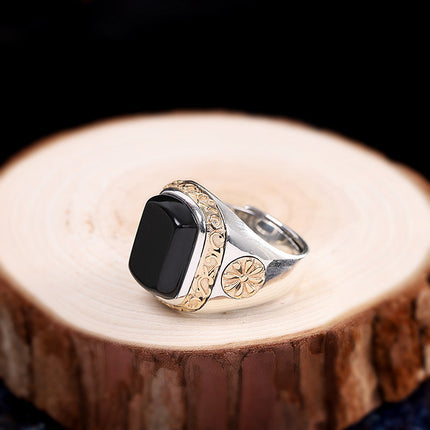 Personalized Men's Black Agate Ring