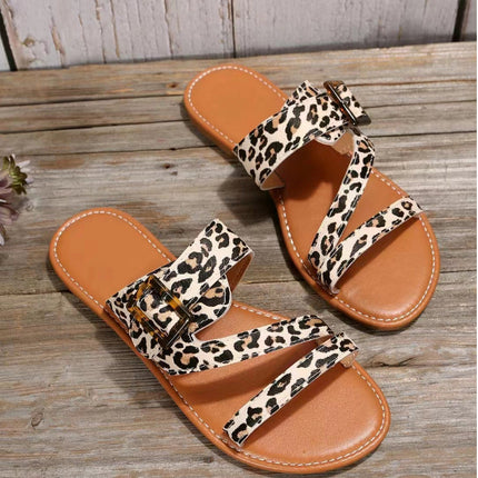 Women's Plus Size Leopard Print Flat Open Toe Slippers