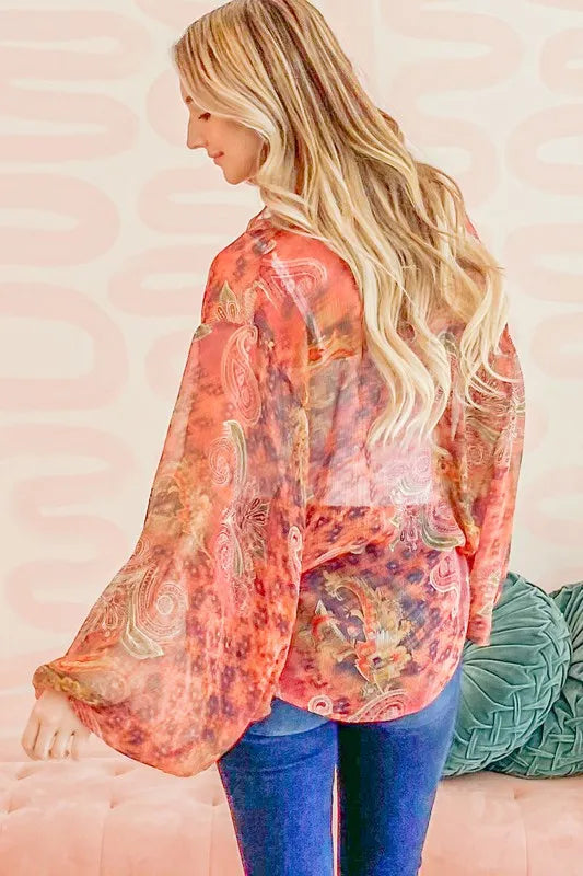 And The Why Front Tie Knot Oversized Print Top