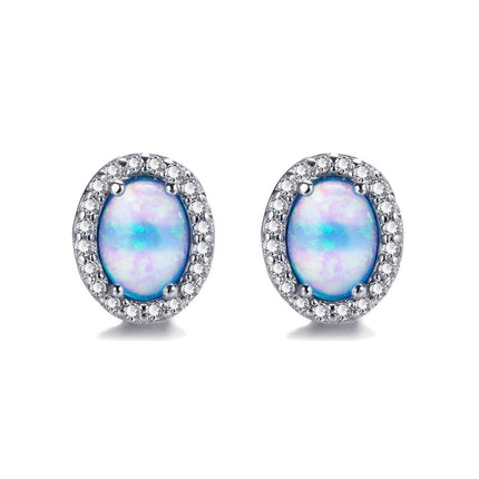 Oval White Opal Edge White Small Diamond Studs