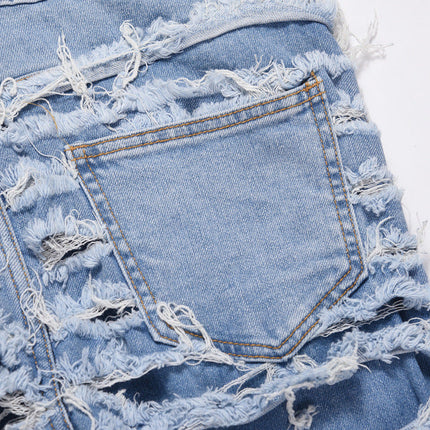 Vintage Wash Distressed Ripped Knee Lined Jeans
