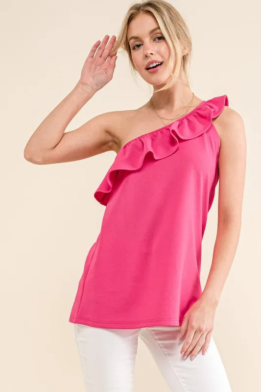And The Why Ruffle One Shoulder Sleeveless Tank Top