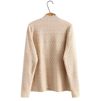 Loose Plus Size Women's Fleece Half Turtleneck Lace T-shirt