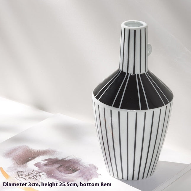 Nordic Black And White Mixed Color Stripe Ceramic Vase Decoration Dried Flower Living Room And Hotel Ornaments