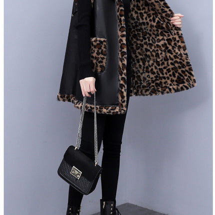 Plus Size Women's Leopard Rabbit Plush Vest Coat