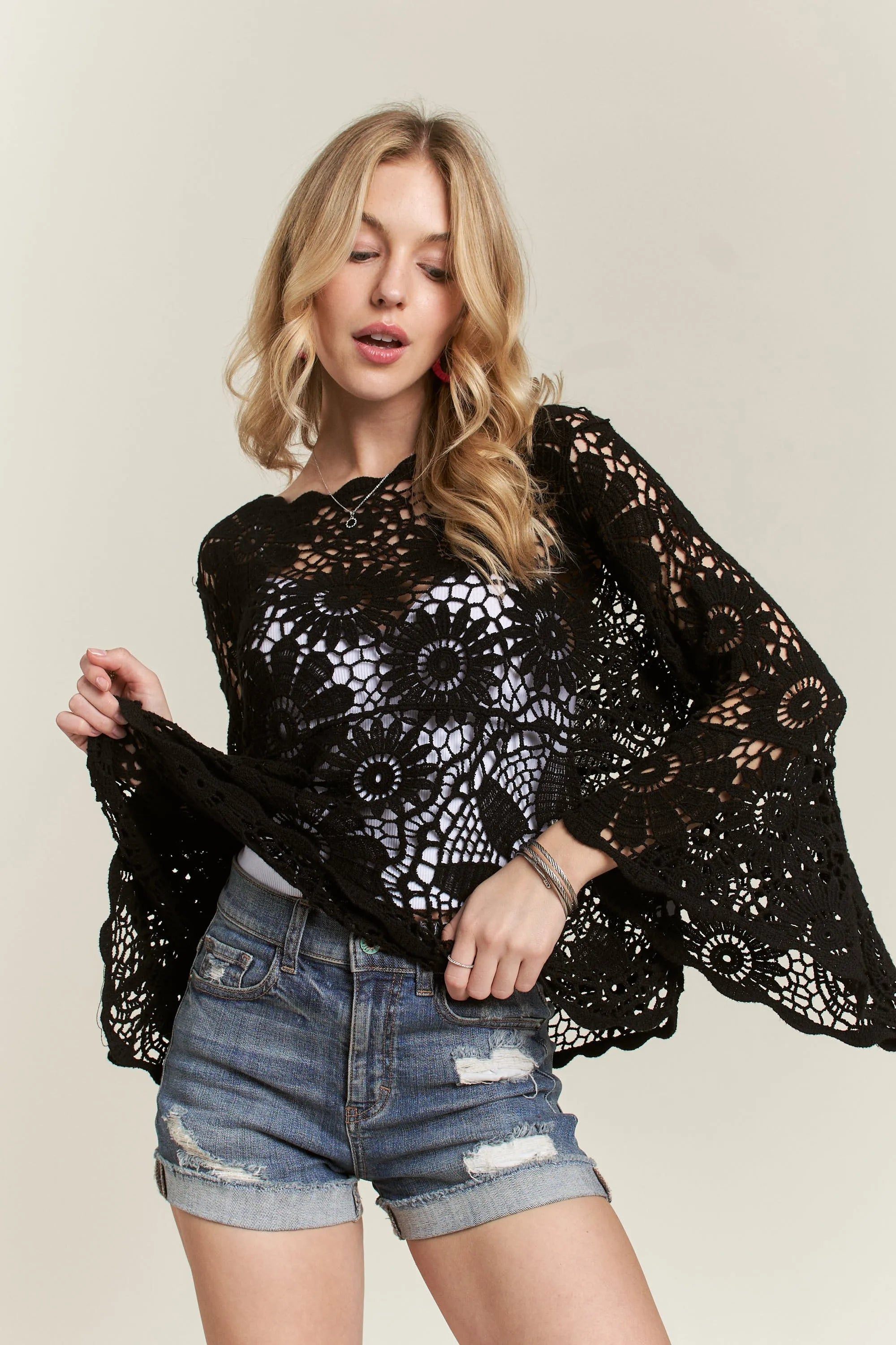 ADORA  Bell Sleeve Crochet Top