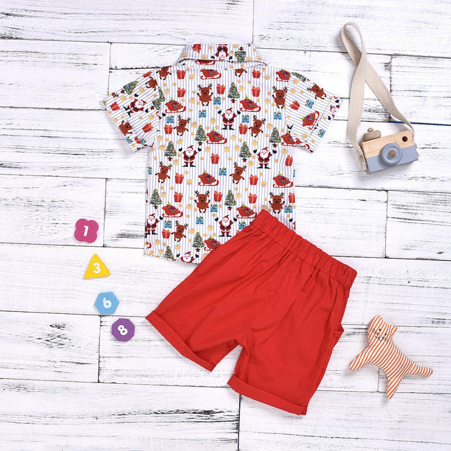 boy clothing set bow christmas print