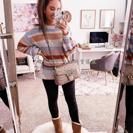 Multicolor striped autumn and winter sweater