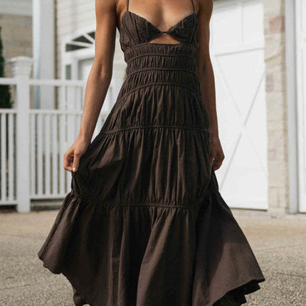 V Neck Back Strap Irregular Long Dress