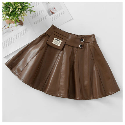 Autumn Winter New Style Children Foreign Style Korean Leather Skirt