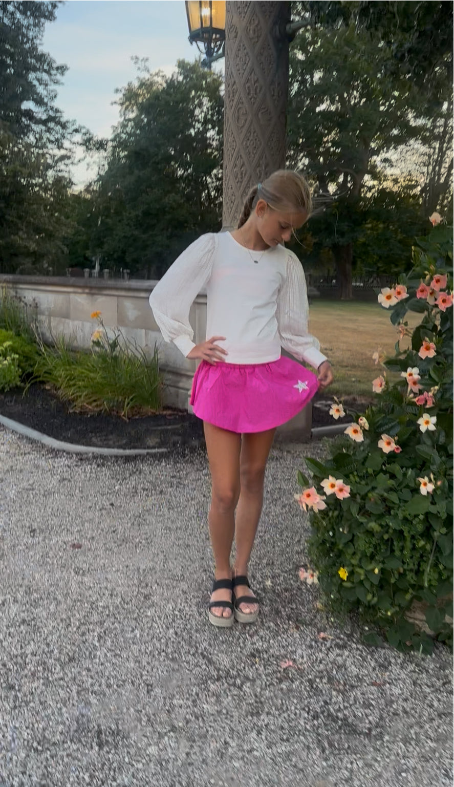 AA Fuchsia Gathered Double-layer Mini Skort