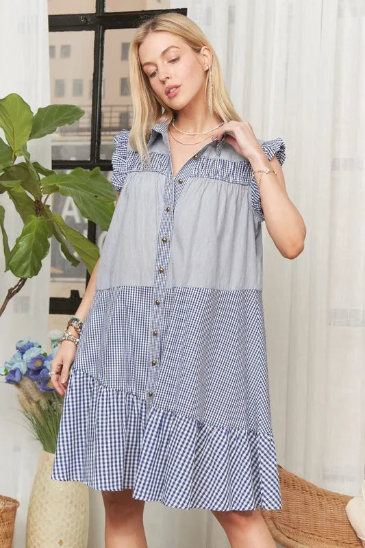 ADORA Button Down Textured Babydoll Dress