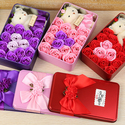 Soap Flower Rose Soap Flower Flower Gift Box Valentine's Day Gift for Girlfriend Extra Large Square