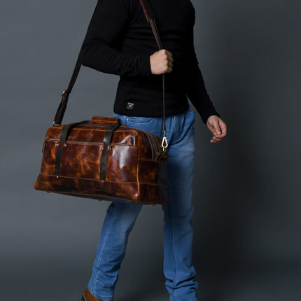 Espresso Elegance Carry on Duffle, Saddle Tan