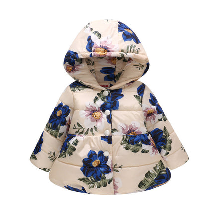 Girls' Hooded Fashion Printed Cotton-padded Jacket