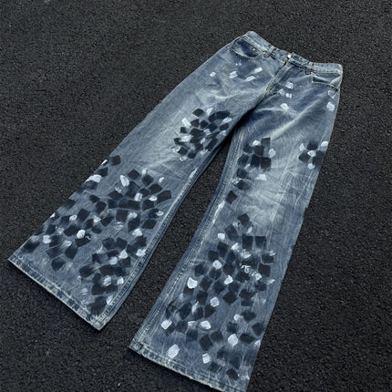 Slightly Flared Wide Leg Jeans Men's Loose Trousers