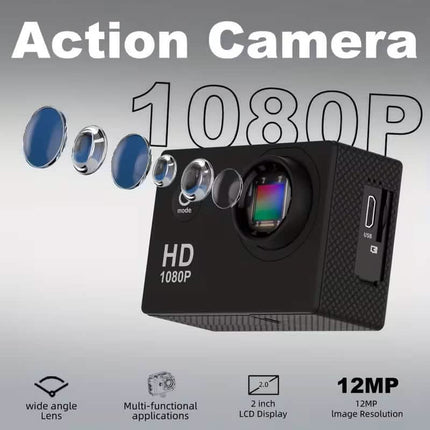 Ultra HD 1080P Action Camera – 140° Wide Angle, Fisheye Lens, LCD Display