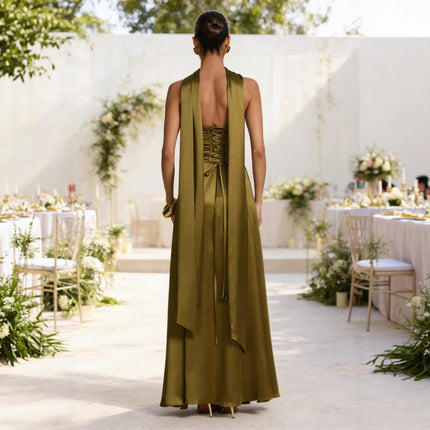 Backless Tube Top Evening Dress for Women – Waist Cinching Long Elegant Gown