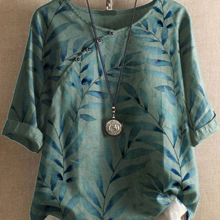 Long Sleeve Round Neck Pullover Three Quarter Sleeve Womens Printed T Shirt