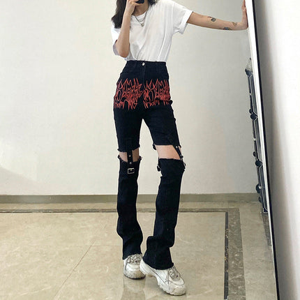 Trendy Hot High-rise Jeans With Stitchable Metal Buckle