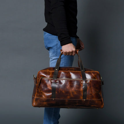 Espresso Elegance Carry on Duffle, Saddle Tan