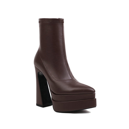 Fashion Women's Short Boots With Pointed Toe And Thick Heel