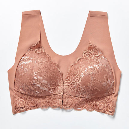 Comfortable Plus Size Backless Bra Lace Push Up Front Closure Bra