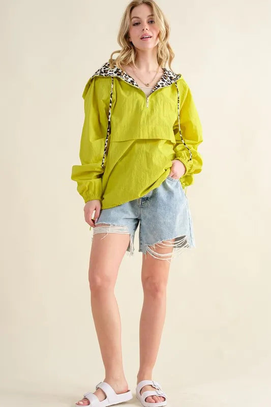 And The Why Leopard Print Hoodie Zipper Up Pocket Windbreaker