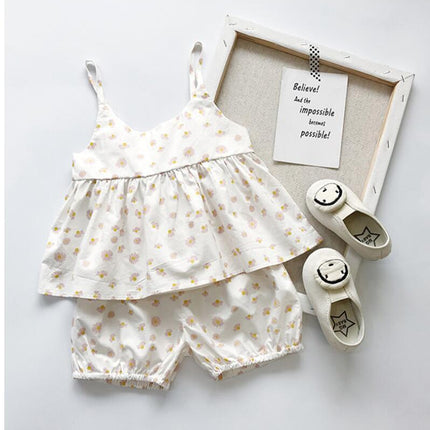 Summer Children's Wear Girls' Skirt Set Small  Sleeveless Tops Shorts