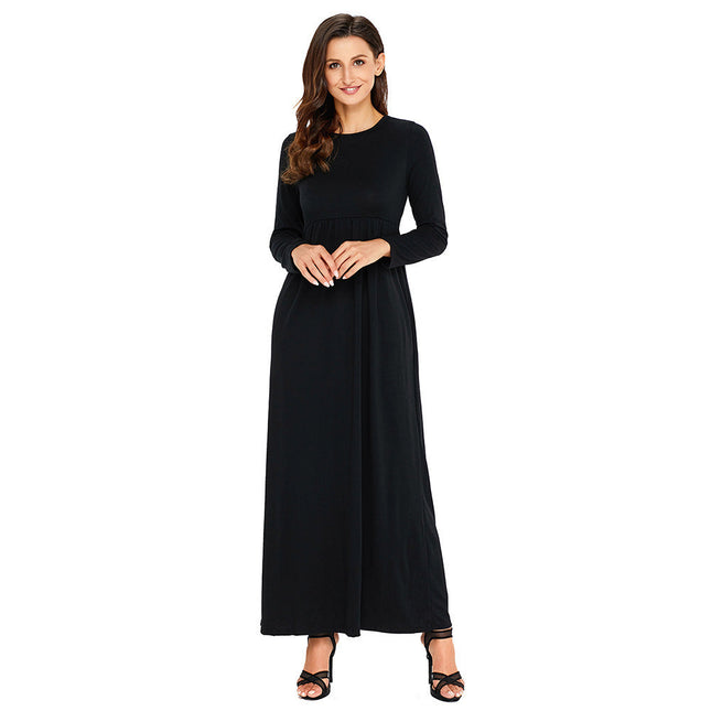 Round neck long sleeve plus size dress
