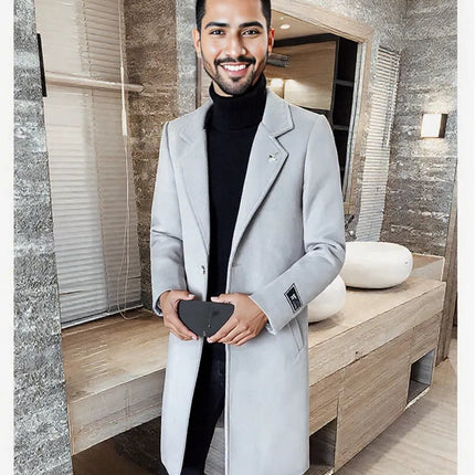 Black fashionable Winter men's long overcoat