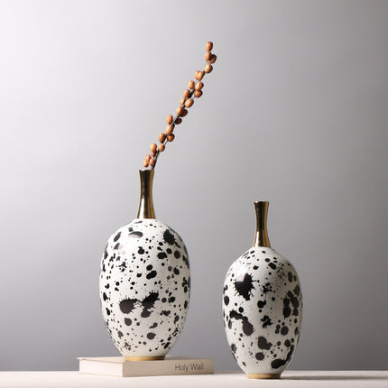 Chinese Ceramic Vase Splash-ink Color Matching Long Neck Flower Device