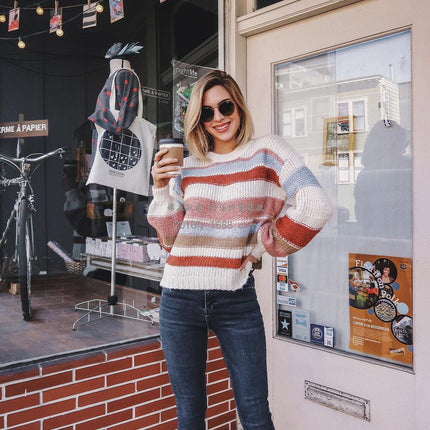 Multicolor striped autumn and winter sweater