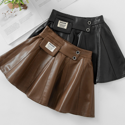 Autumn Winter New Style Children Foreign Style Korean Leather Skirt