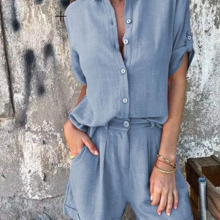 Spring And Summer New Cotton And Linen Short-sleeved Shorts Casual Suit Women