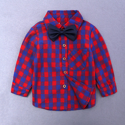 Boy's Long-sleeved Plaid Shirt Denim Trousers Three-piece Set