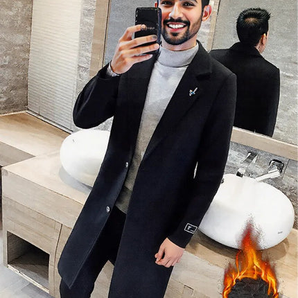 Black fashionable Winter men's long overcoat