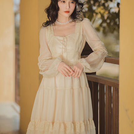 Girl French Woman Chic Dress Romantic Bow Bandage Chiffon