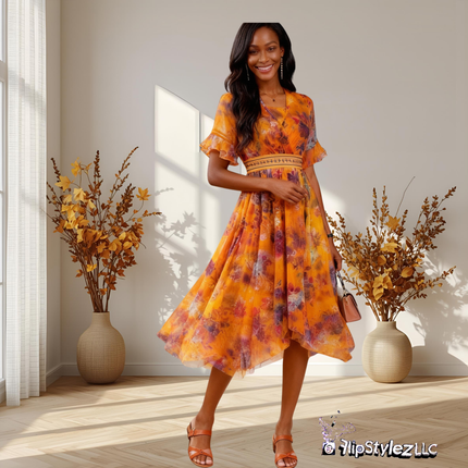 New Vibrant Orange Modern Style Ladies Autumn dress for women