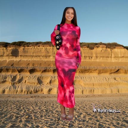 New Sexy Vibrant pink all season Tie-dyed Long Sleeve Slim Fit for Women