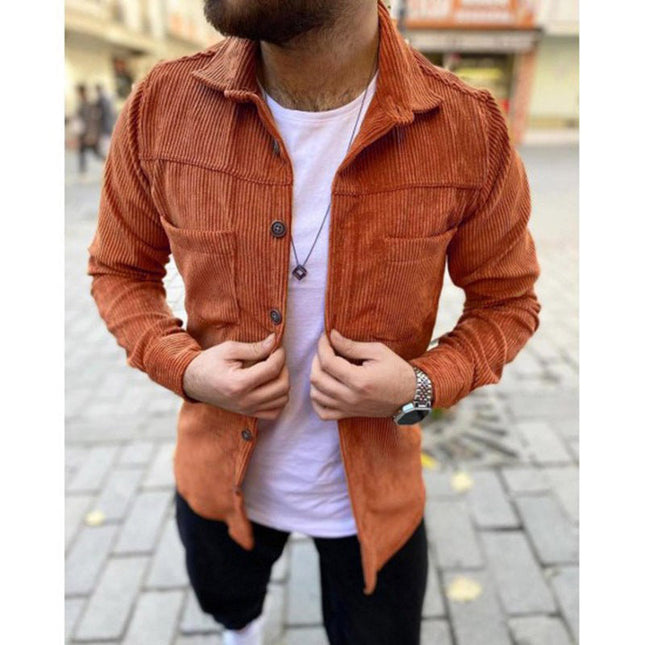 Casual Solid Color Corduroy Plus Size Autumn Lapel Shirt Jacket