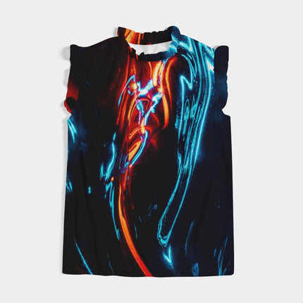 ELECTRICLY BLUE AND RED DESIGN BY FLIPSTYLEZ Women's All-Over Print Ruffle Sleeve Top