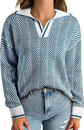 Knitted Pullover Lapel Women's Clothing