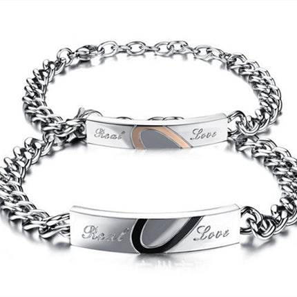 Fashion Love Black Rose Gold Peach Heart Couple Bracelet