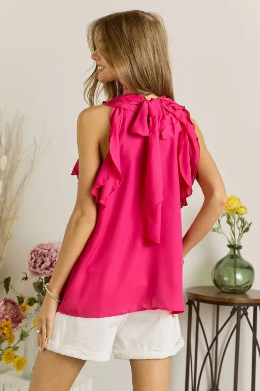 ADORA Ruffled Grecian Neck Top