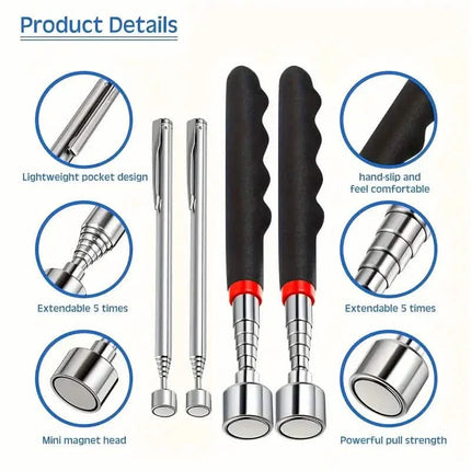 3-in-1 Telescopic Magnetic Grabber Tool – Stainless Steel, Non-Electric
