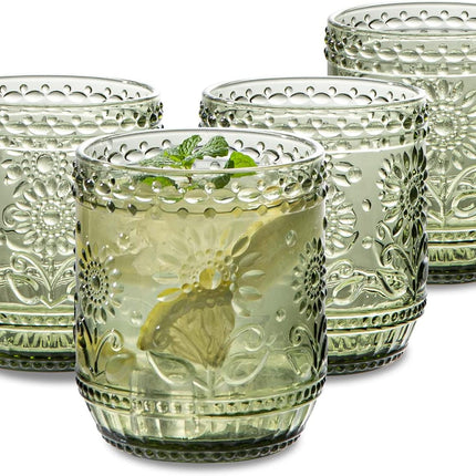 Vintage Relief Glass Cup Flower Patter
