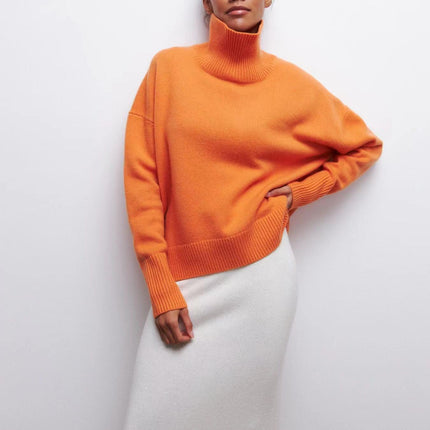 Vibrant Pink Oversized Turtleneck Knit Sweater | Women's Fuchsia High-Neck Party Pullover