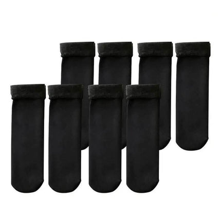 4-Pairs: Ultra-Soft Plush Lined Thermal Socks - Comfy Mid Tube Socks - Black