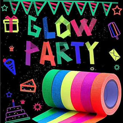 6-Pack: UV Gaffer Fluorescent Party Tape Blacklight Reactive Glow In The Dark Tape